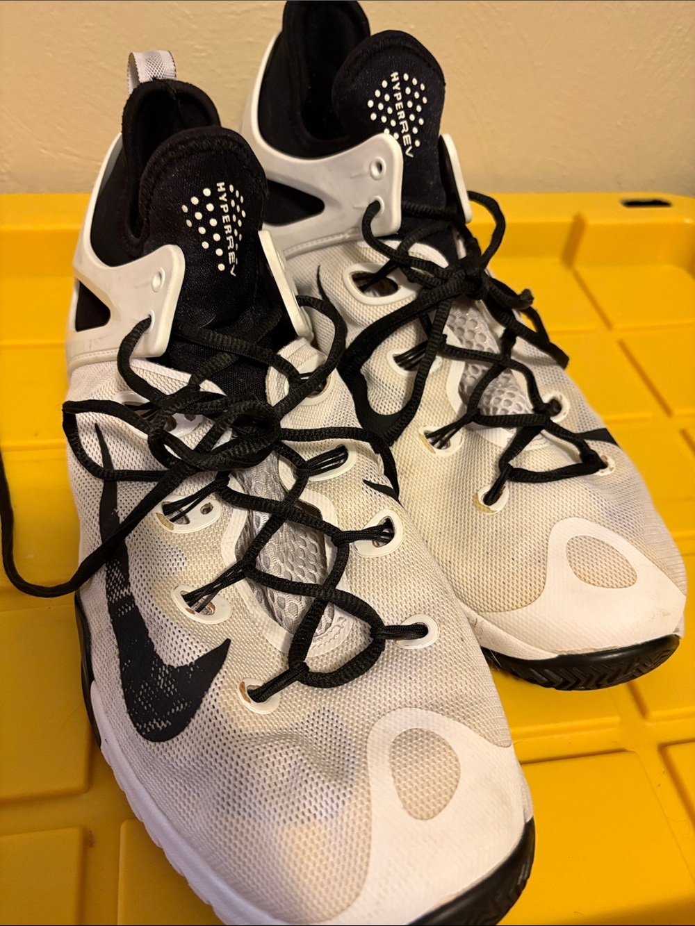 Nike White and Black HyperRev Training Sneakers